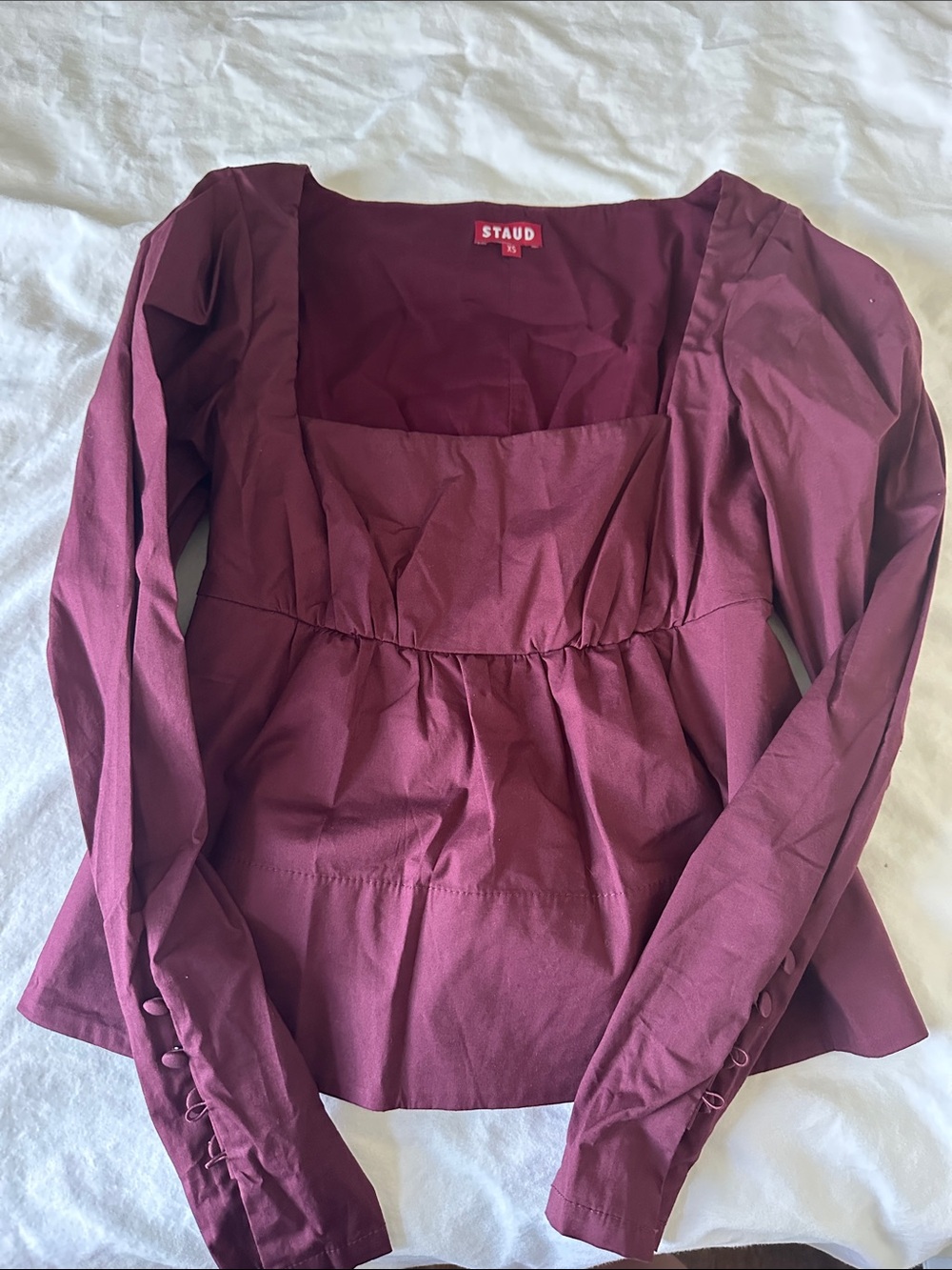 STAUD Peggy Square-Neck Peplum top